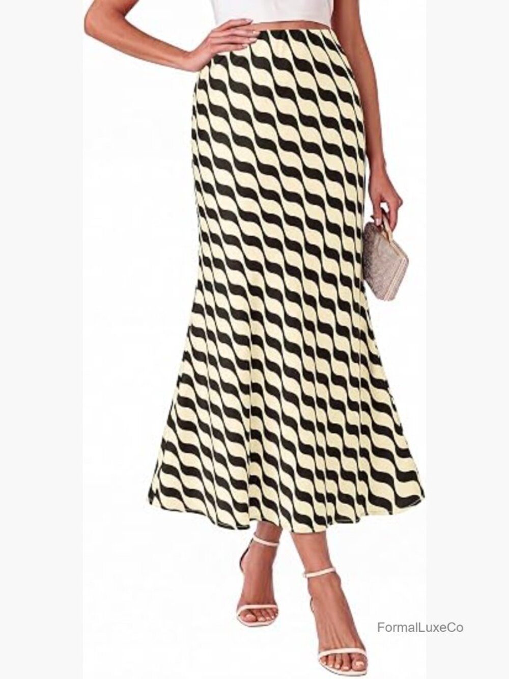 High Waisted Midi Skirt A Line Lightweight Silk Long Skirt